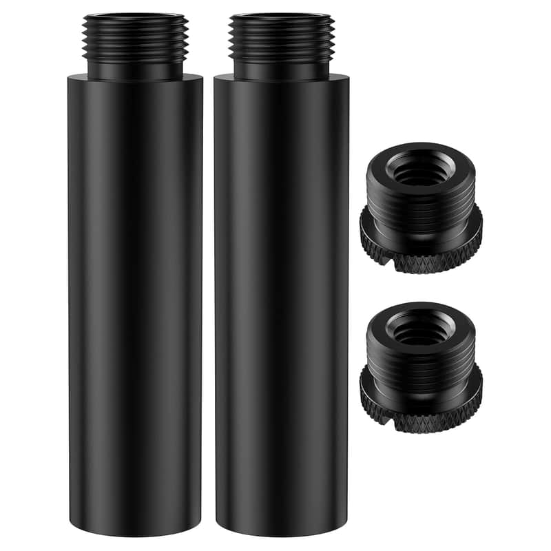Mic Stand Extension Tube, 2 Pieces 5/8" Thread Microphone Extension Pipe Mic Extender With 2 Pcs 3/8" To 5/8" Metal Adapter For Desk Mic Boom Arm Stand For Shure Sm7B Mv7 Blue Yeti Quadcast image 1