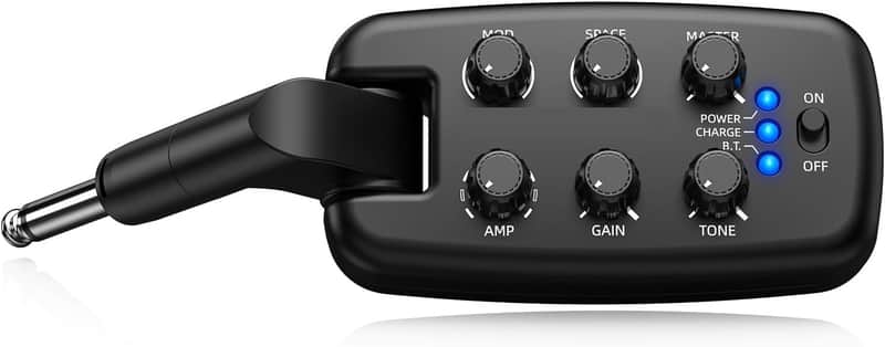 Guitar Headphone Amp for Electric Guitar, Bass Guitar Headphone Amplifier for Portable Practice, 9 Amp Models, 3 Mod Effects, 3 Space Effects, with Bluetooth Receiver, USB Recording image 1