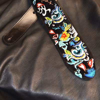 Guitar Leather strap "Jimi Hendrix flying V" 3.5" strap all custom hand made image 1