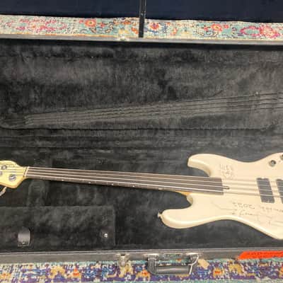 Tom Hamilton's Aerosmith, SIGNED Sadowsky NYC Pearl White Fretless 4-String Bass PLUS Tour Artifacts. (TH12) image 6