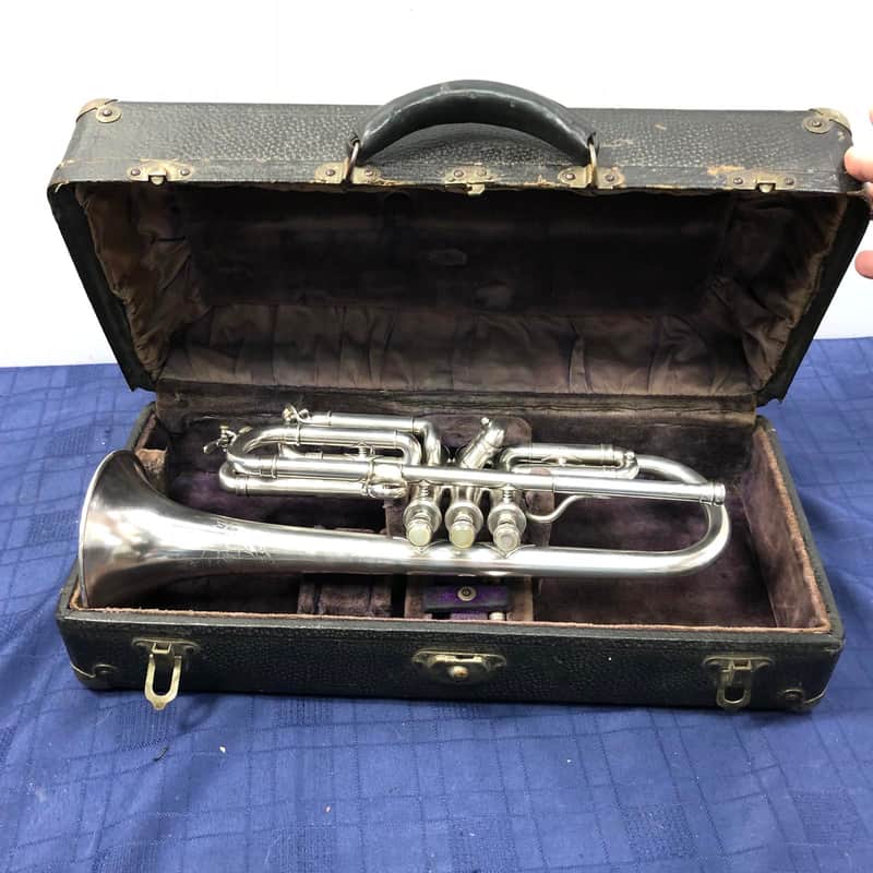 Vintage 1921 Frank Holton Clarke H-C Model Silver Bb Cornet with Original Case image 1
