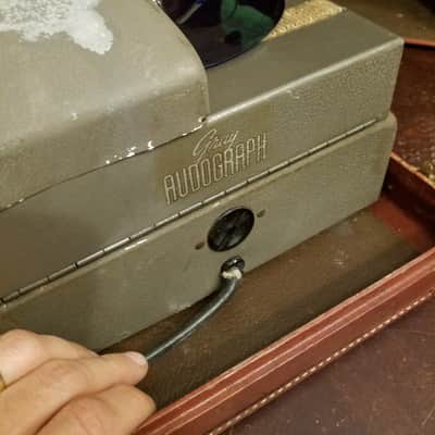 Gray Audograph soft vinyl recording cutting lathe dictating dictation machine, Case & microphone 1949 - Brown wrinkle paint image 16
