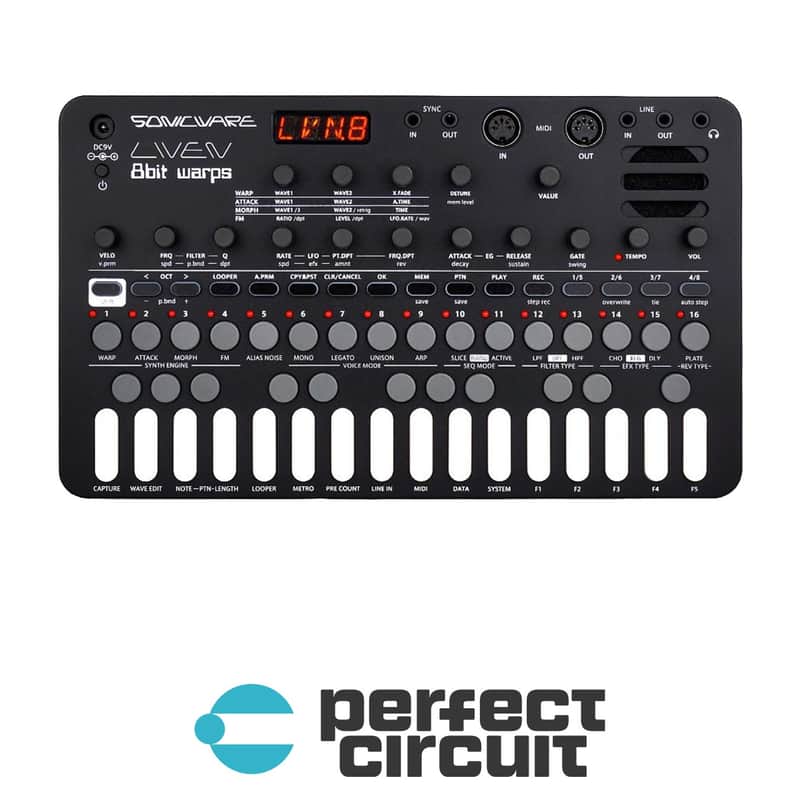 Sonicware Liven 8bit Warps 27-Key Synthesizer Groovebox | Reverb