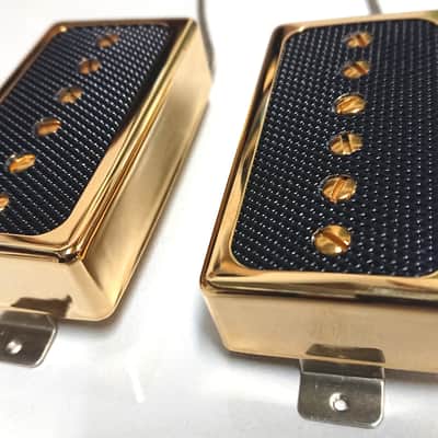 Q pickups Humbucker Sized P90s Set GOLD COVER BLACK FOIL PAF Fits Gibson Epi Greco Ibanez P90 Tone image 2