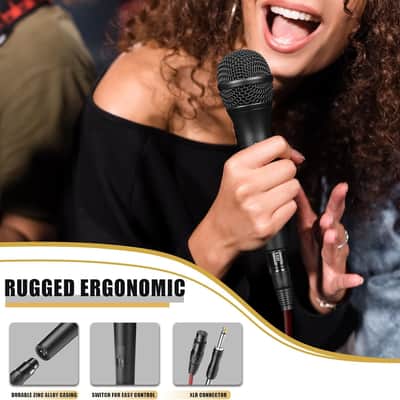 Professional Dynamic Microphone for Singing Karaoke Microphone with 16ft XLR to 1/4'' Audio Cable, Vocal Handheld Mic for Podcast Mixer Amplifier PA System image 2
