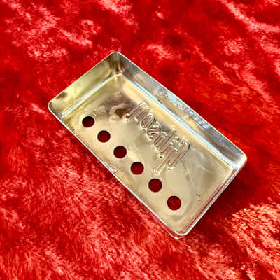 BRIDGE -Gibson Embossed Logo humbucker pickup cover 1970 1971 1972 - Chrome original vintage USA image 2