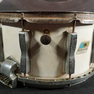 Late 1970s / Early 1980s Ludwig Classic 14x7 Wood Shell Snare Drum White Finish Blue Olive Badge image 10