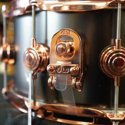 DW USA Collectors Series 6.5x14" Brass Shell Snare Drum w/ Copper Hardware - Satin Black image 6