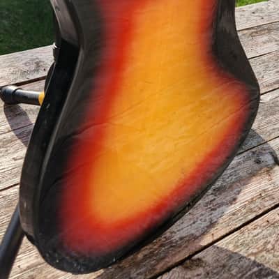 Univox Hi Flyer Bass Tobacco Burst w Speed Bump Pups 1960s Japan image 6