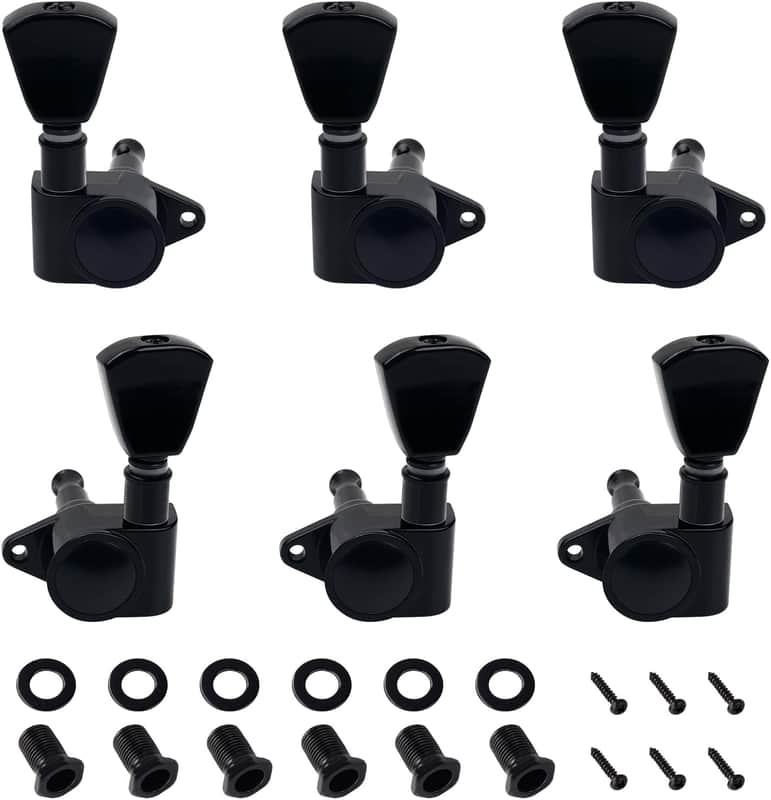 3L3R '60s Guitar Tuning Pegs Keys 15:1 Guitar String Tuning Keys Machines with 90 Degree Fixing Tag for Gibson/Epiphone Les Paul LP Electric or Acoustic Guitar JT/JXQ-05 Black Tulip Button image 1