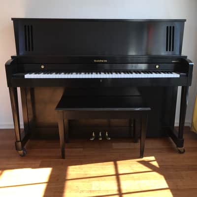 1994 Vintage Made in USA Baldwin 243HP Ebony Black Lacquer Acoustic Upright Studio Piano + Original Bench Key image 2