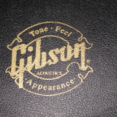 used genuine Gibson Dreadnought Hardshell Case from 2000s - Black Tolex Exterior, Wood Construction, Blue Plush Padded Interior, Gold Colored Hardware, lid has Gibson Acoustic Logo, fits square / round shoulder & cutaway dreadnought (NO guitar included) image 3