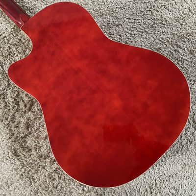 Red Burst Acoustic Guitar, Plywood Top Body, Mahogany Neck image 10