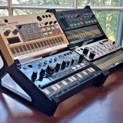 PatchPoint3D Korg Volca 2-Tier 2x2 Array Reversible 3D Printed Desktop Stand Black PLA for Beats Keys Bass Nubass FM Mix Sample Synthesizer Mixer Drum Rhythm Machine Sampler