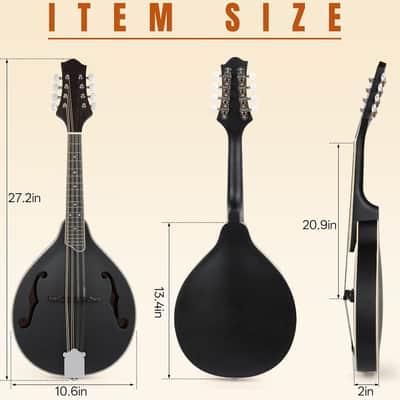 Mandolin Instrument A Style, Acoustic Mandolins Instrument Kit 8 String with Tuner Strap Gig Bag Chord Chart for Professional Beginners Adults Teens Youth Kid(A Style Acoustic Black, 8 String) image 2
