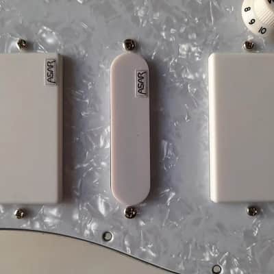 Handmade prewired HSH Neodymium Strat pickguard with HB split switch TR BL and mid PU cutoff switch image 4