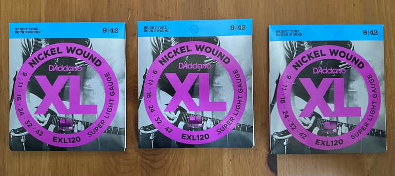 3 - sets D'Addario EXL120 Nickel Wound Electric Guitar Strings, Super-Light, 09-42 2000 - 2020 - Nickel image 1