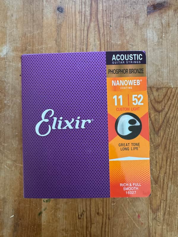 6-Pack Elixir 16027 Nanoweb Phosphor Bronze Acoustic Strings 11-52 Custom Light image 1