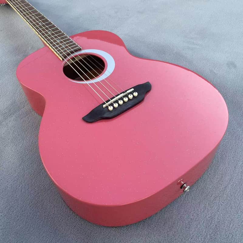 Pink 36 Inch Luna Folk Acoustic Guitar, Spruce Top Body, Mahogany Neck image 1