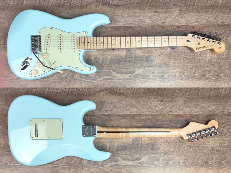 MyDream Partcaster Custom Built - Sonic Blue Flamed JM Silver Strat image 1