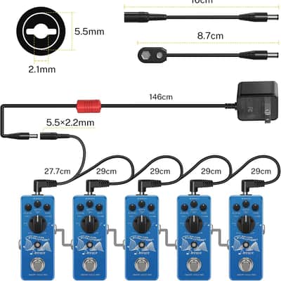 DPA-100 Guitar Pedal Power Supply Adapter 9V DC 1A Tip Negative 5 Way Daisy Chain Cables for Effect Pedal image 5