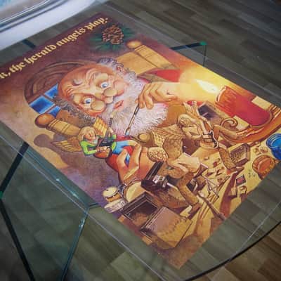 Fender Telecaster, Precision Bass, Rhodes & Twin Reverb Authentic Vintage Poster Christmas Campaign "Hark the Herald Angels Play" Artist Endicott Circa-1970's-Multi Color image 2