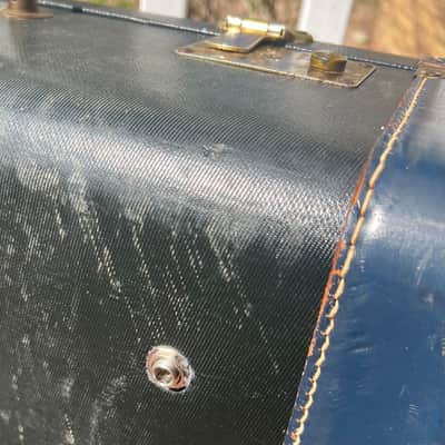 Rotary Connection 12” portable/travel guitar suitcase speaker cabinet. Black/Blue Tolex. Vintage 50’s repurposed case. Unique vintage grill cloth. 12” vintage Pyle 8 ohm speaker. Switchcraft jack 2026 - Black/Blue image 16