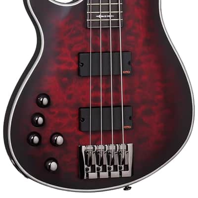 Schecter Hellraiser Extreme-4 Electric Bass. Left Handed Crimson Red Burst Satin image 1