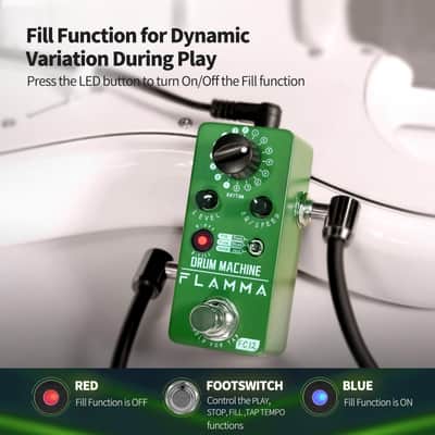 FLAMMA FC12 Drum Machine Guitar Pedal Drum Pedal with Real-Time FILL Function, Guitar Effect Pedal with 48 Drum Grooves 6 Music Styles & Tap Tempo EQ Presets, 44.1kHz/24Bit Mini Pedal image 5