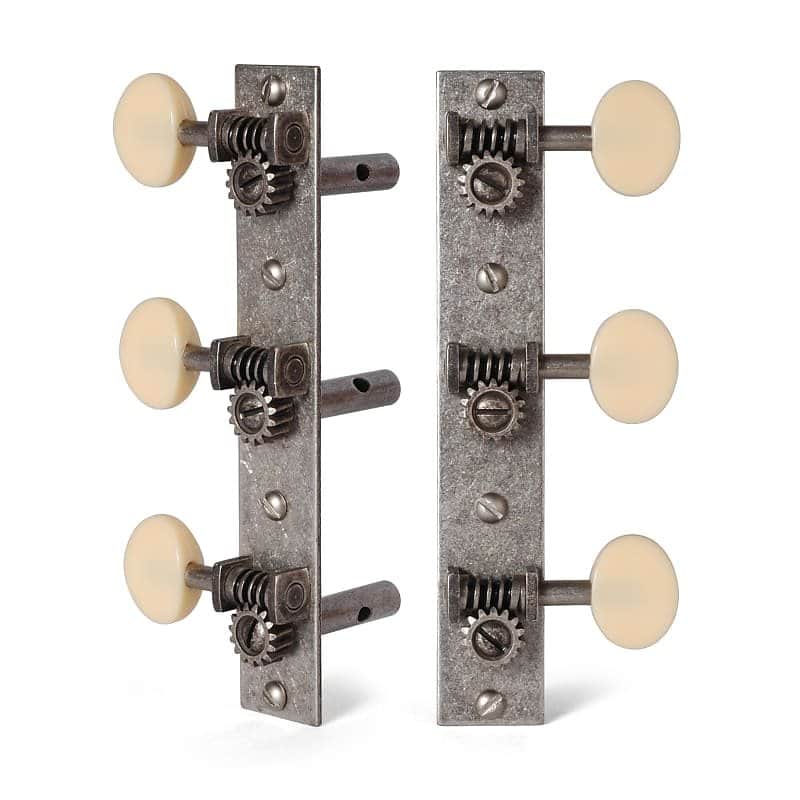 Golden Age Restoration Tuners for Slotted Peghead Guitar - Square-End, Relic Nickel Finish with Matte Cream Knobs image 1