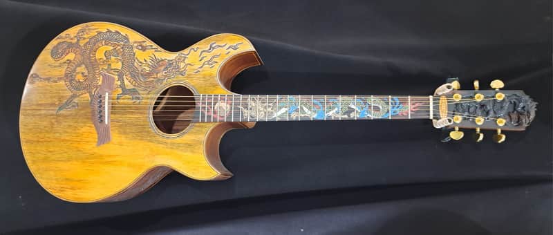 Blueberry NEW IN STOCK Handmade Acoustic Guitar Double Cutaway Dragon with Mango Wood image 1