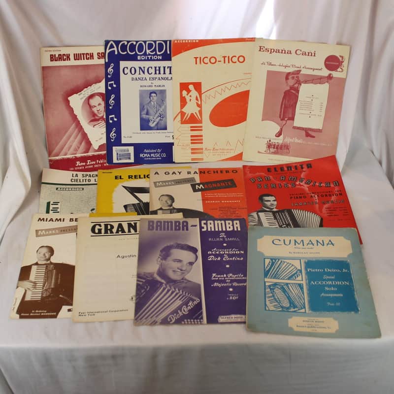Lot of 12 Used Vintage Accordion Sheets - Sheets From Latin America (Sam Fox, Alfred, Pietro Deiro) image 1