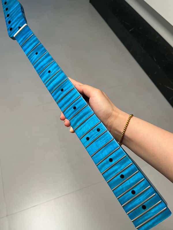 AAAAA Tele Blue Gloss Natural color Flame Maple Electric Guitar Neck Round stainless steel 22 frets hole 10mm image 1