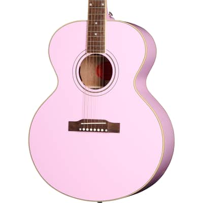 Epiphone J-180 LS Acoustic-Electric Guitar, Jumbo Pink, with Case image 1