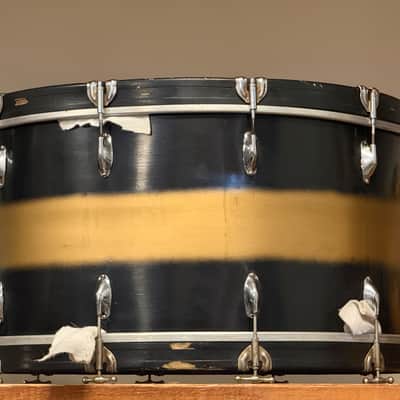 1940's WFL Black & Gold Duco 14x26 16x16 9x13  Drum Kit Zephyr Lug image 5