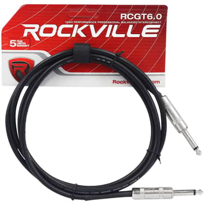 Rockville RCGT6.0B 6' 1/4'' TS to 1/4'' TS Guitar/Unbalanced Signal Cable-Black image 2