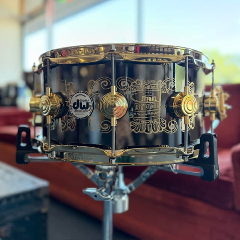 DW 6.5x14 Black Nickel/Gold over Brass Snare Drum -Hand Engraved by John Aldridge (30th Anniversary) image 1