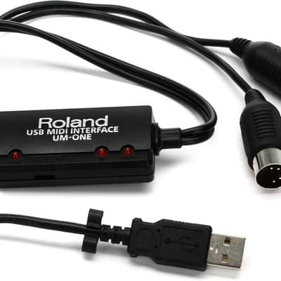 Roland UM-ONE mk2 USB MIDI Interface 1-port USB-powered USB MIDI Interface with Integrated Cables, Data Indicator LEDs, and High-speed FPT Data Throughput - macOS/Windows 5-pin MIDI ports image 2