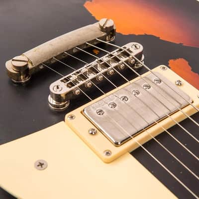 Vintage V100 ICON Electric Guitar ~ Distressed Black Over Sunburst (V100MRBK) image 11
