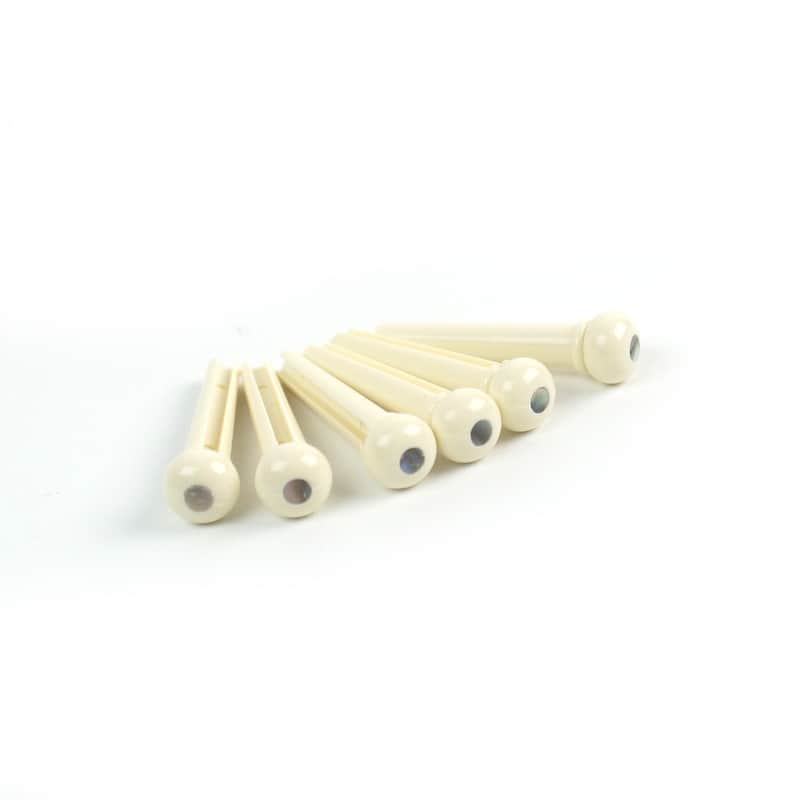 Set of 6 Slotted Acoustic Guitar Bridge Pins, Ivory-color Plastic / Pearl Dot image 1