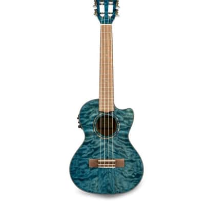 Lanikai Quilted Maple Blue Stain Tenor Acoustic/Electric Concert Ukulele +Case | Authorized Dealer image 3