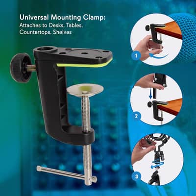 Suspension Boom Mic Stand with Shock Mount – Adjustable Desktop Mic Stand Boom Arm with Clamp, XLR Cable, Mic Clips – Heavy-Duty Microphone Stand for Podcast, Studio, Streaming, Broadcasting image 3