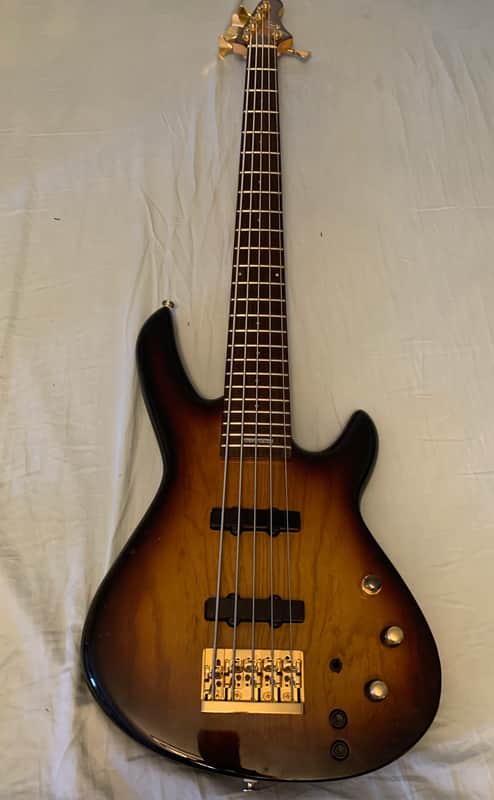 Aria MIJ custom shop AVB-MIDI-05 5-string active Jazz bass 1990s with piezo system and pitch-to-MIDI image 1