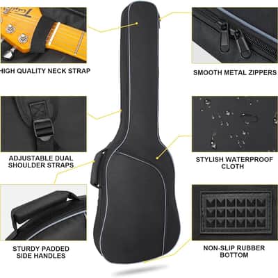 Electric Guitar Case, Electric Guitar Bag Padded Electric Guitar Gig Bag 0.38 Inch Padding Soft Guitar Case with Neck Strap, Back Hanger Loop, Black image 3