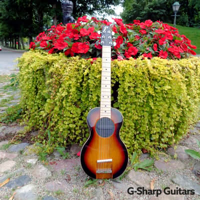 G-Sharp OF-1 Travel Guitar, Three Tone Sunburst (g# tuning, comes w/ gig bag) image 11