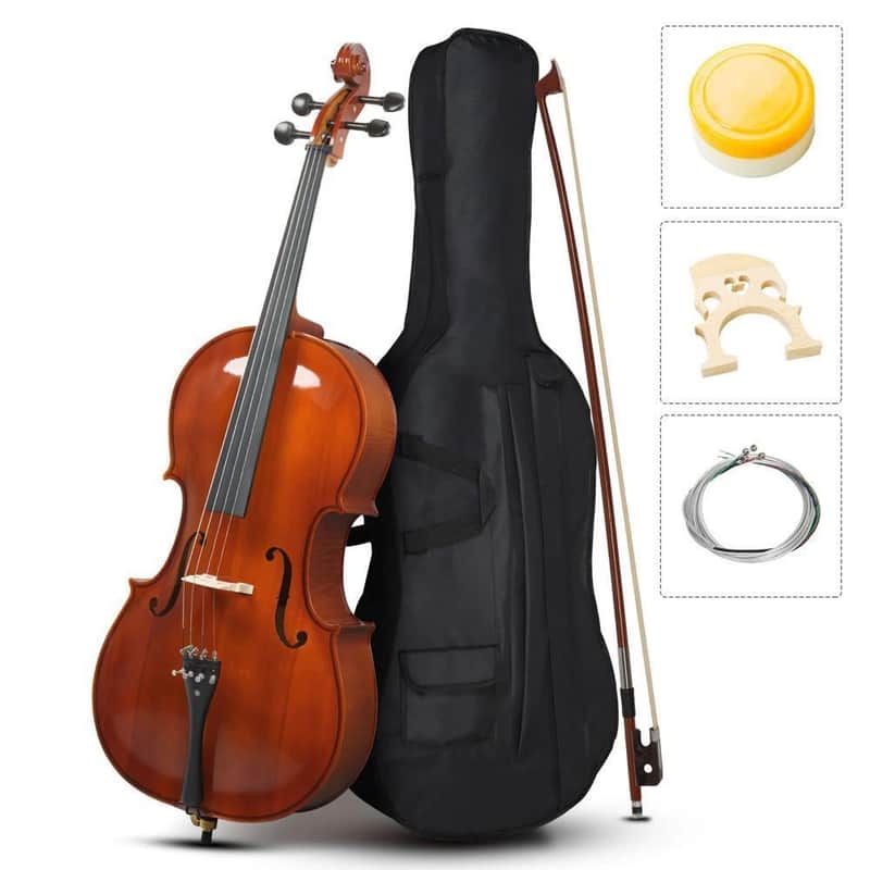 Full-Size Cello, Beginner Cello 4/4, Acoustic Cello Set with Bag Bow Rosin image 1