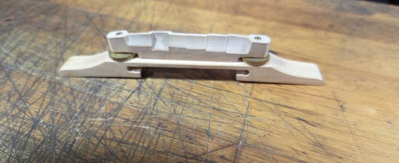 Unbranded Mint Condition Unslotted Faux Bone Light Wood Archtop Guitar Bridge Luthier Parts image 1
