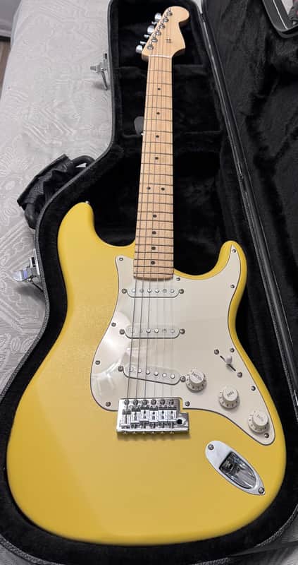 Custom/Partscaster Satin Yellow Strat Hard Case Stratocaster image 1