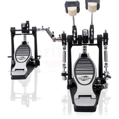 GRIFFIN Deluxe Pack Drum Hardware Kit (2 Piece Set) - Double Kick Drum Bass Pedal & 2-Legged Hi-Hat Stand | Quad-Sided Beater Head, Dual Chain Drive System & Responsive for Metal & Rock Drummers image 3
