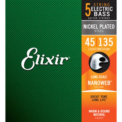 Elixir 5er Bass 45-135 NanoWeb 14207 Light/Medium - String Set for 5 String Bass Guitar image 2